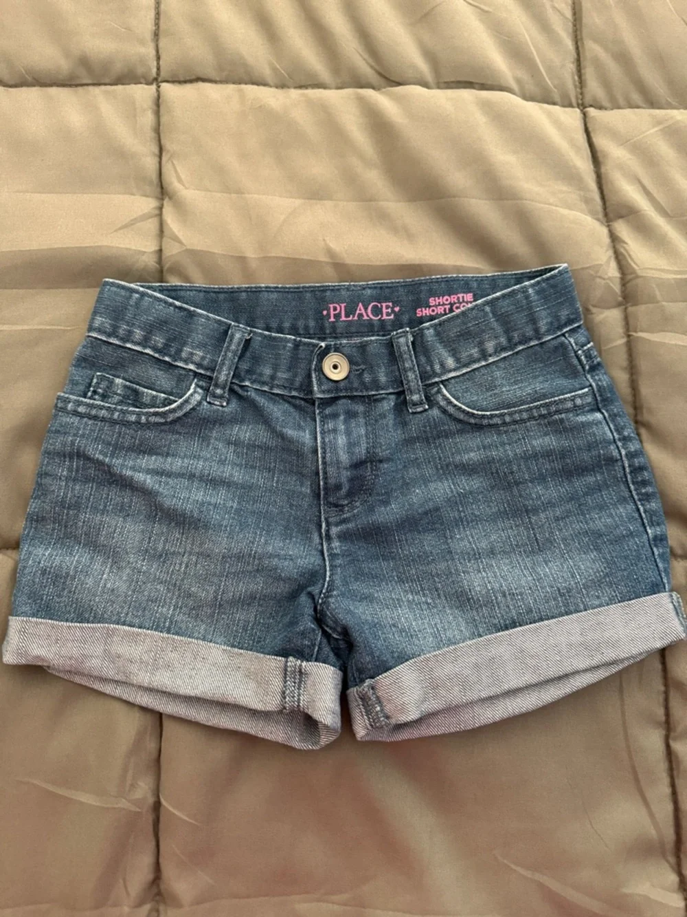 The Children's Place Girls' Denim Shorts - Dark and Light Blue Wash